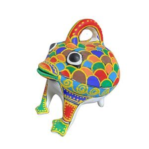 Mexican Folk Art Style Hand Painted Colorful Multicolored Frog Bank‎ Decor